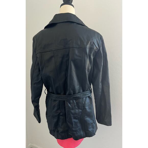 NIKO Women’s Italy London USA Genuine Black Leather Tie Waist Jacket Coat L/XL - Picture 4 of 8